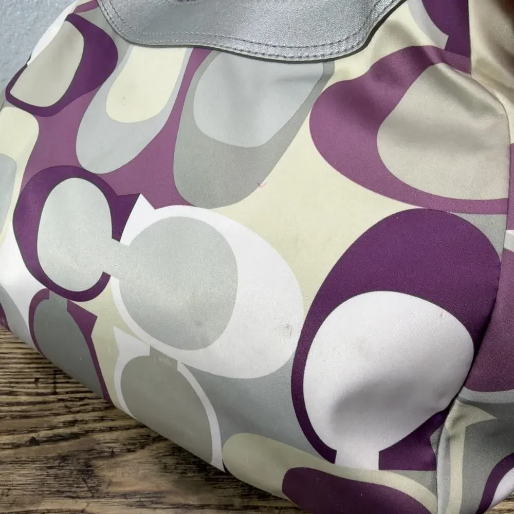 Coach Vintage Soho Satin Scarf Print Hobo Metallic Silver Purple C Y2K Vibes